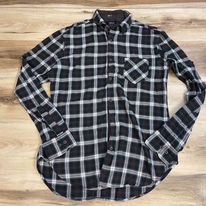 ZARA Shirt Mens Medium Button Up Plaid Brown Green Long Sleeve